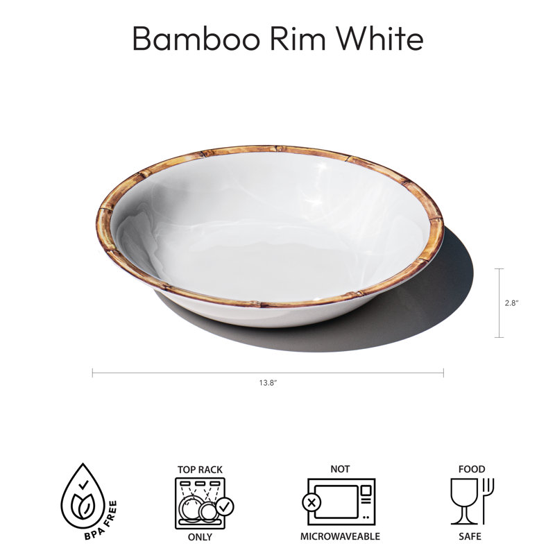 Bol de service en mélamine avec rebord en bambou - blanc - 13,8 po
