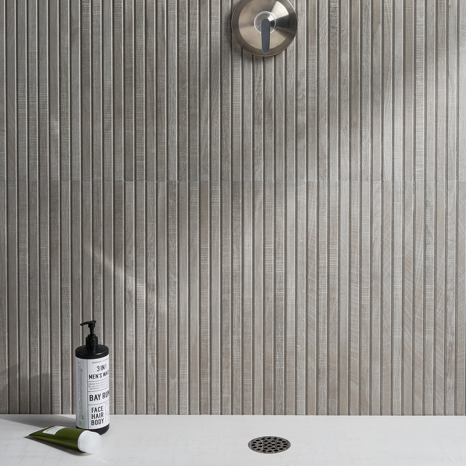 Bond Tile Auburn Ribbon 24 in. x 48 in. Porcelain Ribbed Wood Look Wall Tile (15.49 Sq. Ft. / Case), Gray