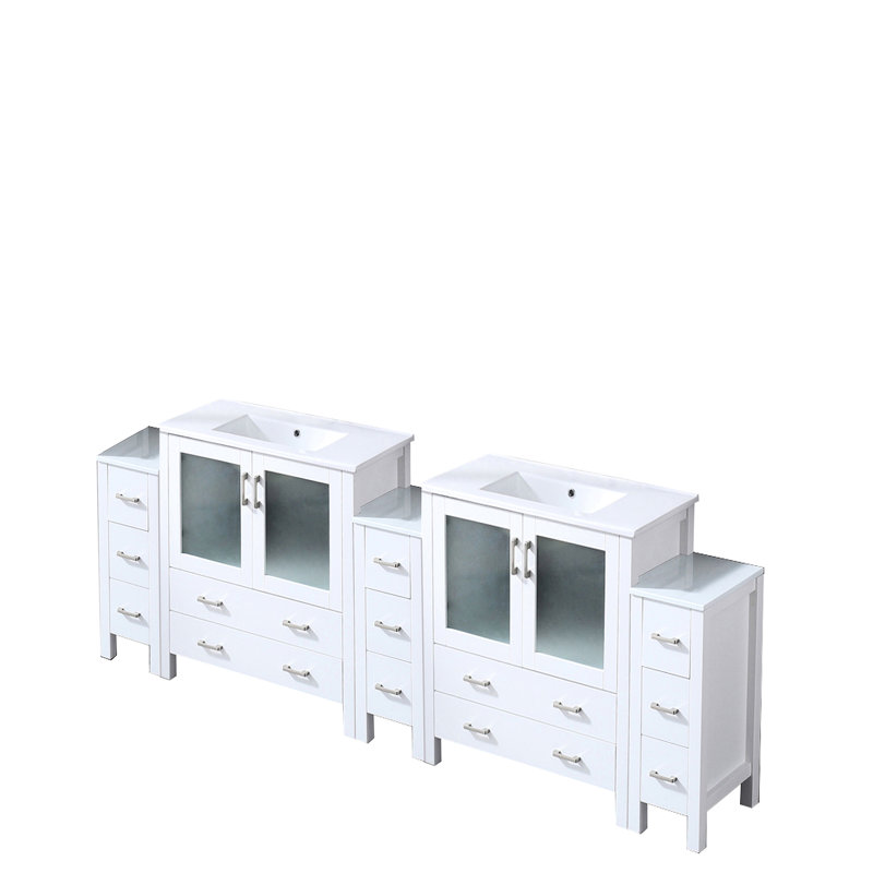 96 In. White Vanity With Ceramic Top - Side Cabinets & Durability Double Bath White, Solid Wood Gorgeous