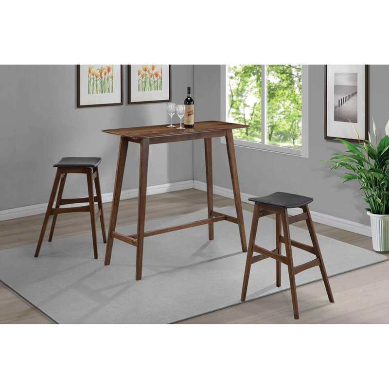 Rubberwood Walnut Rectangular Bar Table For Home Use Mid-century Style Veneer A Stylish
