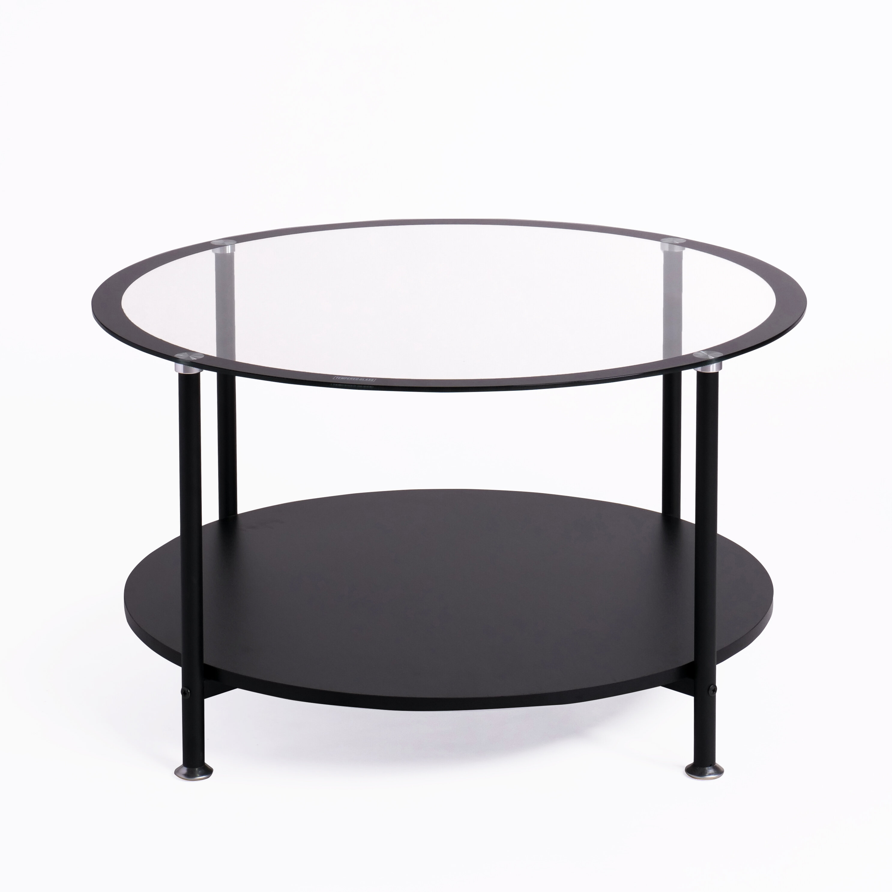 Petite table basse ronde en verre trempé et pied métal Nyna