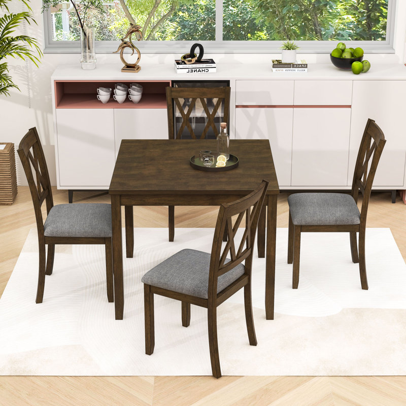 Ensemble de table de salle à manger à économie d'espace 5 pièces avec 4 chaises rembourrées Rustic
