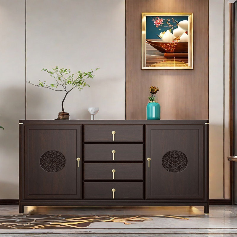 Buffet en bois massif de style chinois, Brun