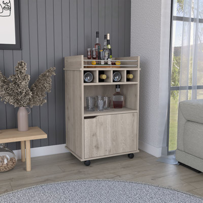 Chariot-bar Phoenix avec 2 tablettes ouvertes, 4 casiers et une armoire