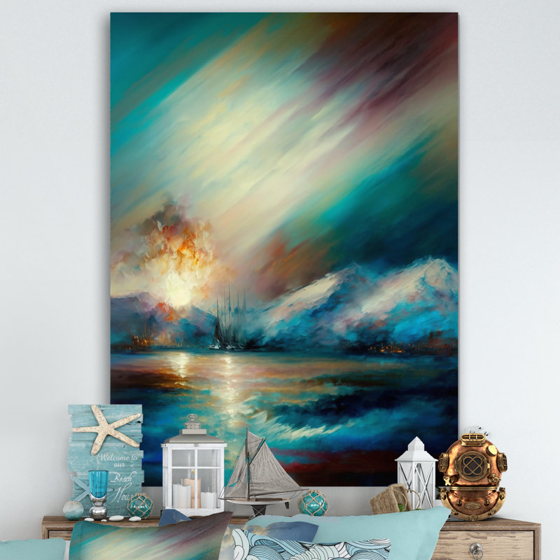 Mystical Aurora Borealis, montagnes arctiques sur toile, H 44 po x l 34 po, Toile tendue