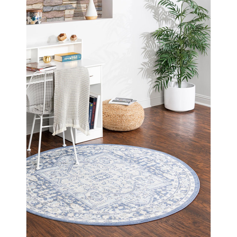 Tapis oriental bleu Shailena, Rond 5 pi