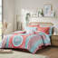 Ensemble d'édredon pour lit simple et ensemble de draps - Grand médaillon en corail, tissu fin, literie complète avec motif corail de collection, microfibre douce, option chambre à coucher complète