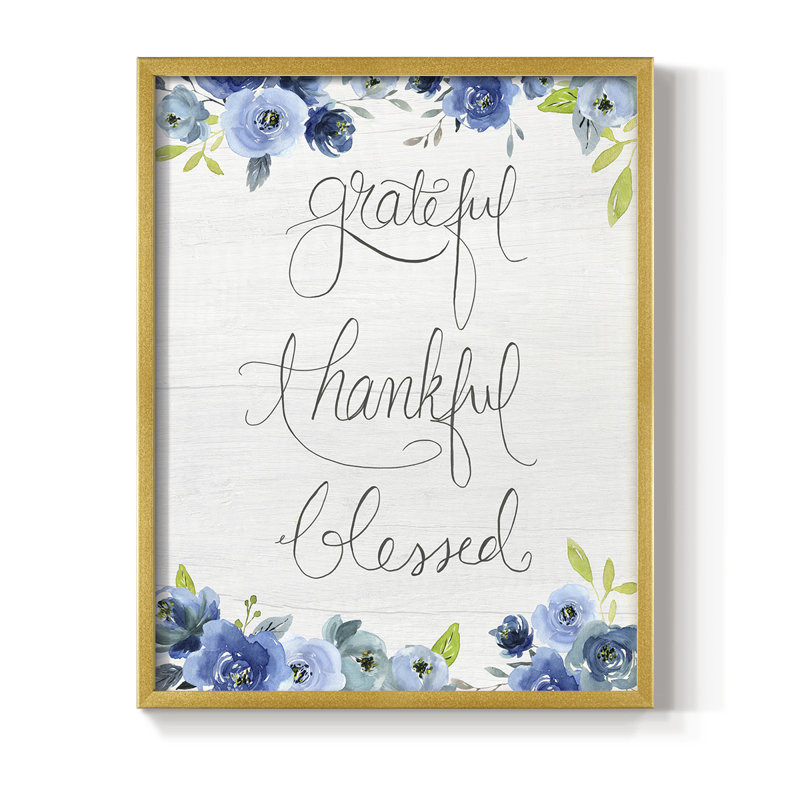 «Grateful, Thankful, Blessed», reproduction encadrée - bois massif, H 11 po x l 9 po, Doré