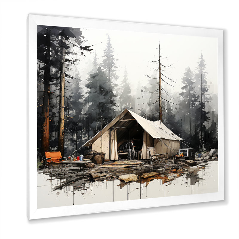 Tente de camping dans un paysage hivernal, Cadre simple blanc, H 16 po x l 16 po x P 1 po