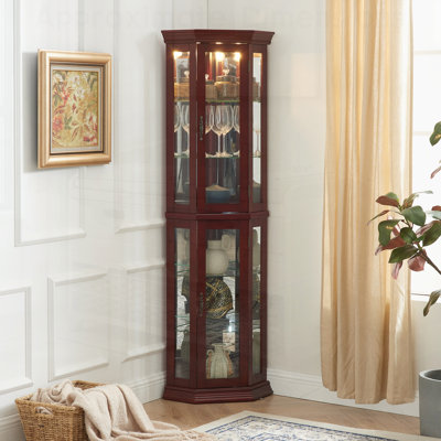 Corner Curio Cabinet with Lights, Adjustable Shelves, and Mirrored Back for Elegant Display and Storage