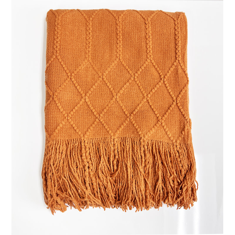 Irregular Rhombus Knitted Throw Blanket, Camel