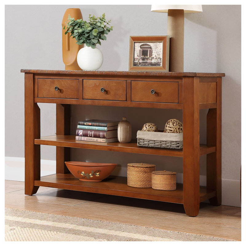 Console en bois massif 48,82 po Donik, H 30 po x l 48,82 po x P 15,75 po, Brun, Brun