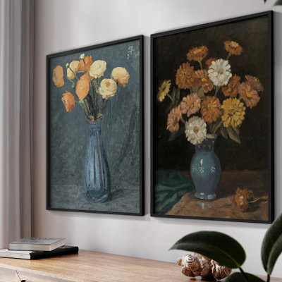 Vintage  Floral XXXVIII  -Framed Giclee Print - Set of 2