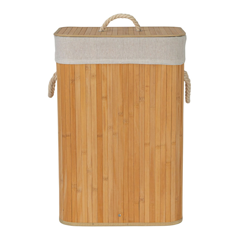 Grove Bamboo Laundry Hamper with Rope Handles, Lid and Removable Machine Washable Laundry Bag, 19-Gallons, Natural