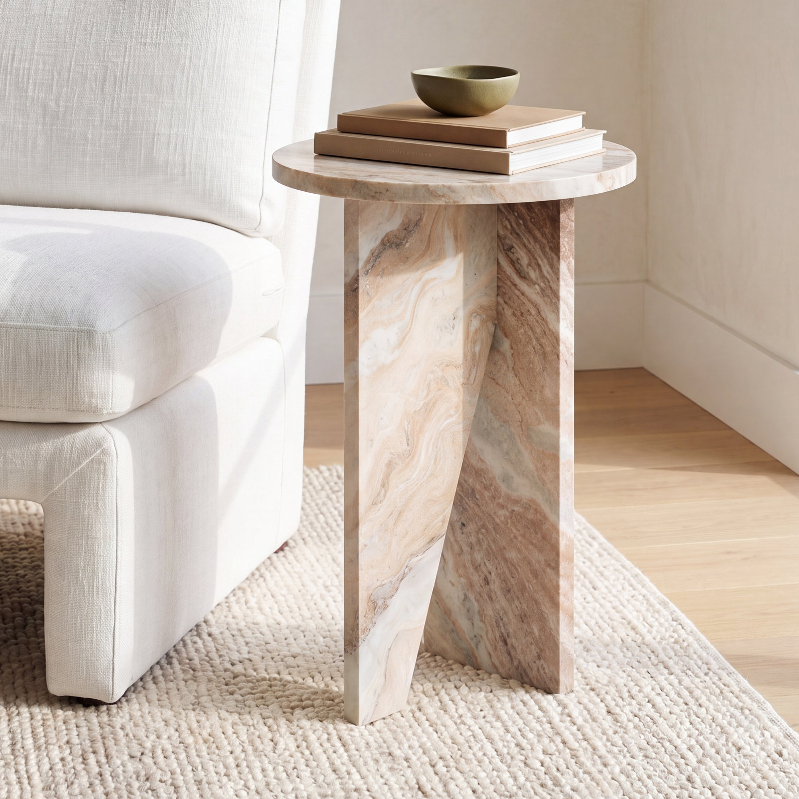 Fairfax 12" Genuine Marble End Table, Beige