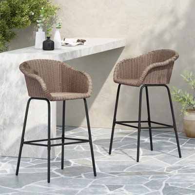 Ensemble de 2 tabourets de bar d'extérieur, faux os en métal PE brun clair
