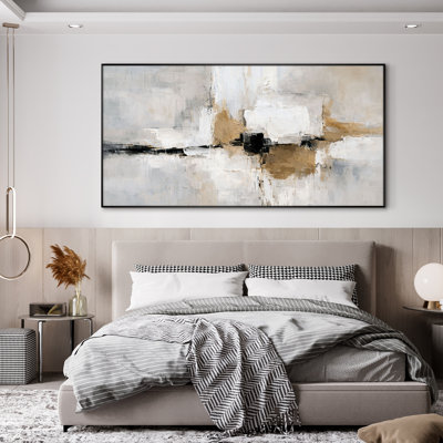 Très grand art mural imprimé sur toile - Décorations abstraites dorées pour salon contemporain - "Assemblage requis du cadre (cadre non fini)"