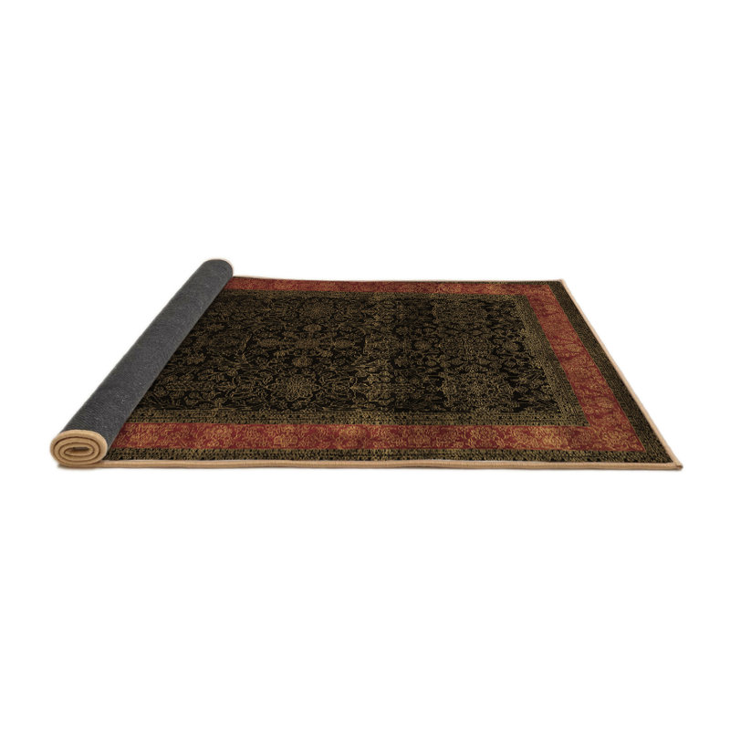 Tapis brun / noir en laine / polyester oriental tissé à la machine 3 pi x 3 pi
