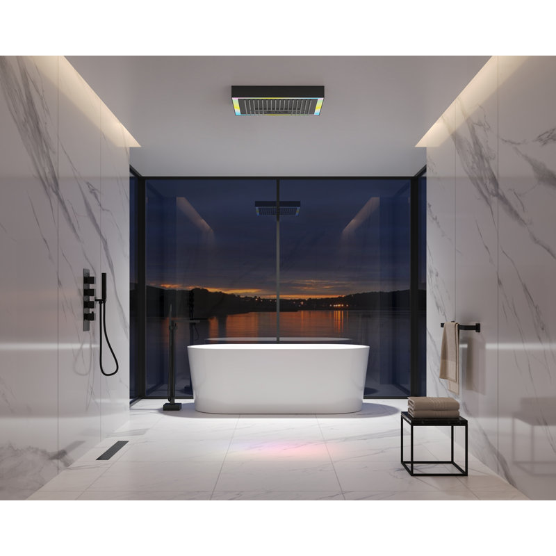Système de robinet de douche thermostatique de plafond, pomme de douche à pluie à DEL avec douchette, Noir mat