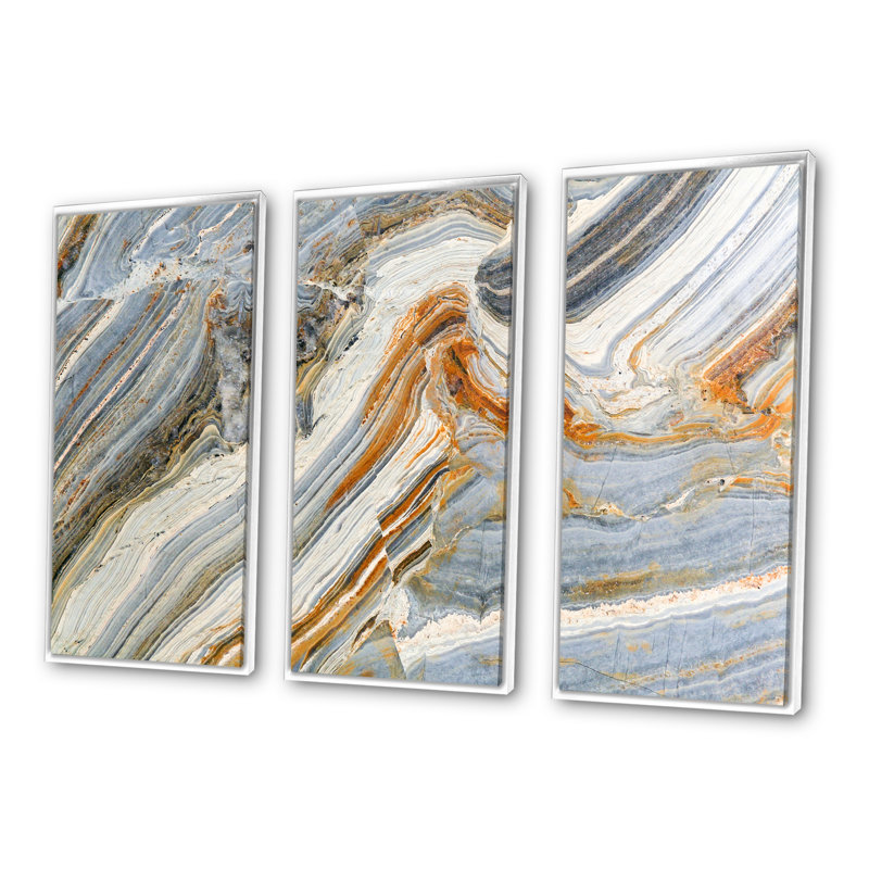 Ensemble de 3 peintures murales sur fond de pierres colorées, H 32 po x l 48 po x P 1 po, Blanc