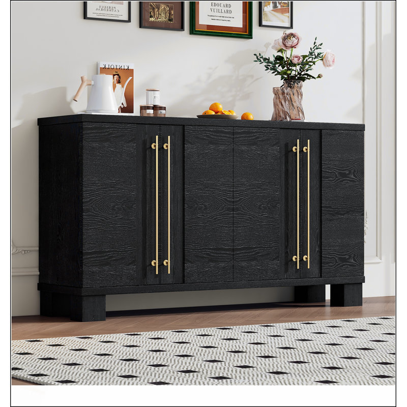 Buffet en bois avec tablettes réglables et poignées pour le rangement de la cuisine, de la salle à manger et du salon, Black