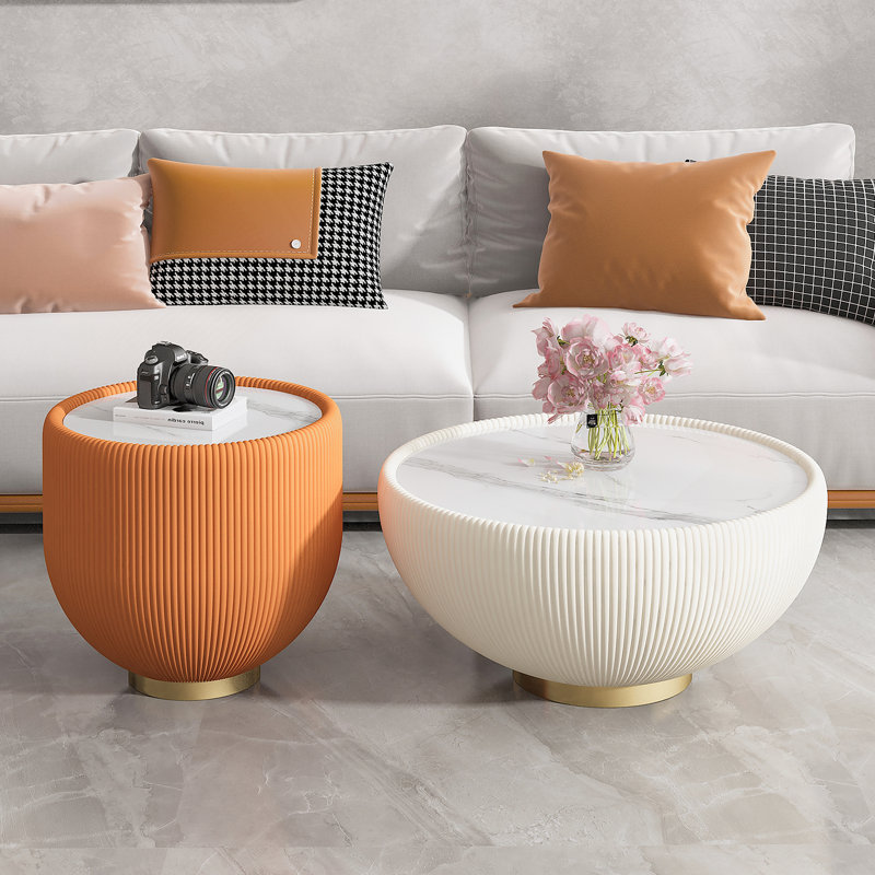 Table basse d'appoint moderne en cuir PU, Orange