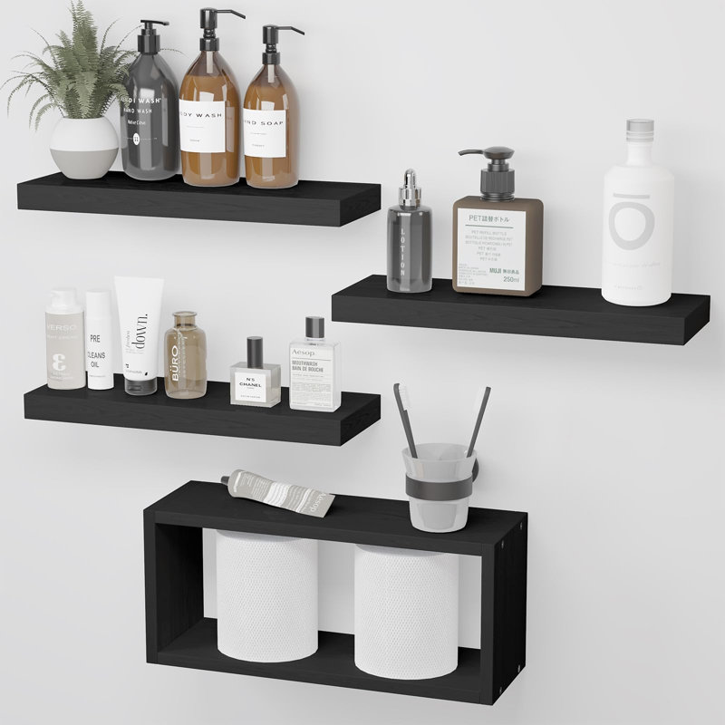 Cristle 4 Piece Wood Accent Shelf, Black