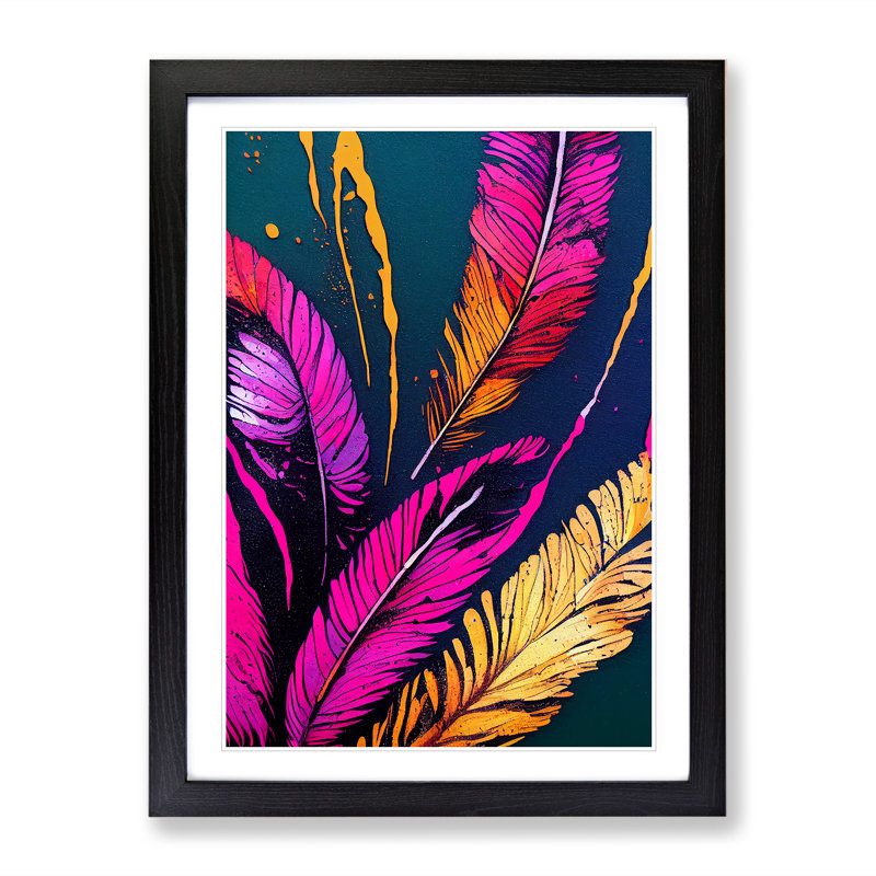 XV1022-3321X Feathers No.2 - Single Picture Frame Print, Black, 46cm H x 34cm W x 2cm D