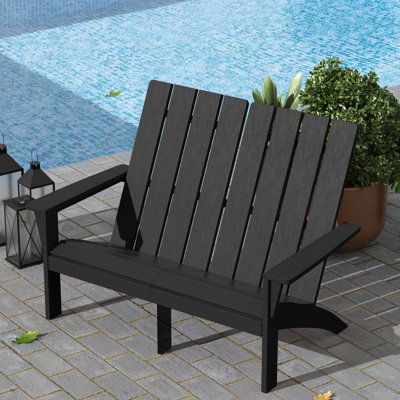 Modern All-Weather Adirondack Outdoor Loveseat For Patio, Garden, Deck, Porch, Or Backyard Seating