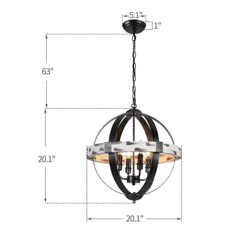 Lustre globe en bois 4 lumières Aspen