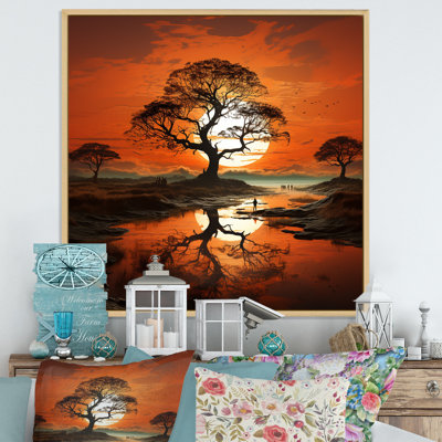 «Sunset Silhouettes Of Baobab Tree», reproduction d'art sur toile