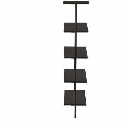5-Tier Ladder Etagere Bookshelf with Grey Wood-Look Shelves and Black Metal Frame