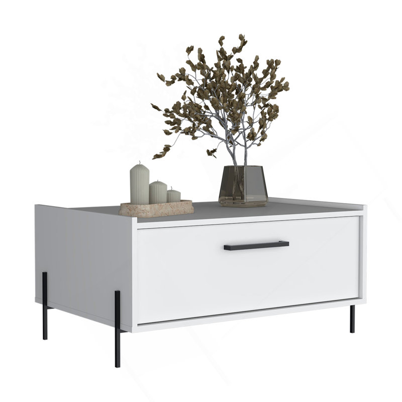 Table basse H 15,6 po, 1 tablette, 4 pieds, blanc, Blanc
