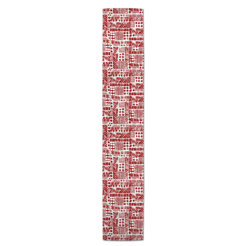 Chemin de table aztec tribal stamp Harvir, 72 po x 16 po, Rouge