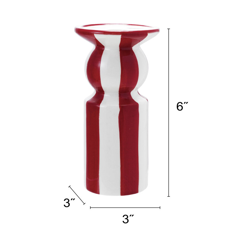 Hand-Painted Ceramic Striped Taper Holder, 6’’ H x 3.13” W x 3.13” D