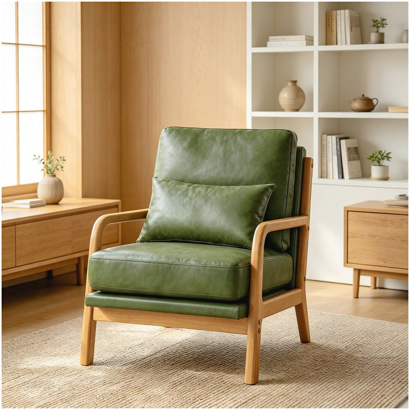 Chaise longue en bois, Olive Green Fabric