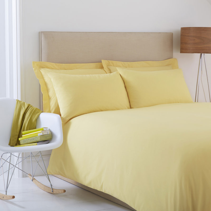 Margret Cotton Blend Solid Colour Duvet Cover with Pillowcases, Single - 1 Standard Pillowcase, Lemon