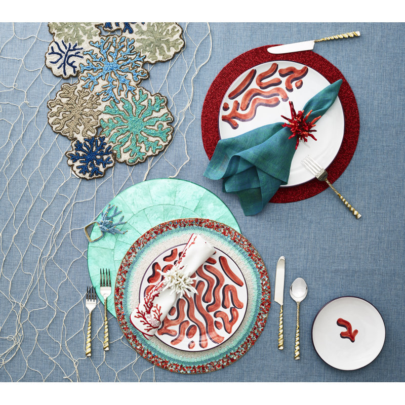 Amalfi 4 Piece Napkin Ring Set, Coral