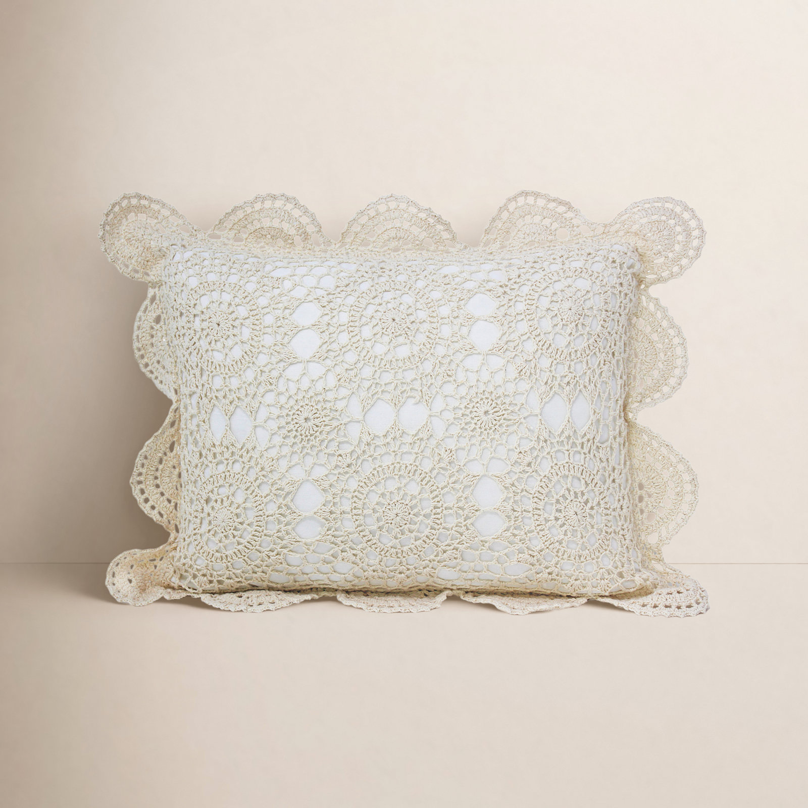 Melange Home 16" x 12" Handmade Cotton Pillow Cover, Beige