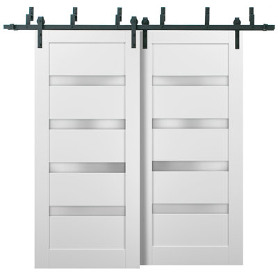 Quadro Frosted Glass Sliding Closet White Doors with Installation Hardware Kit