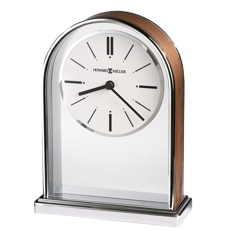 Modern Walnut and Chrome Table Clock with Clear Acrylic Panel
