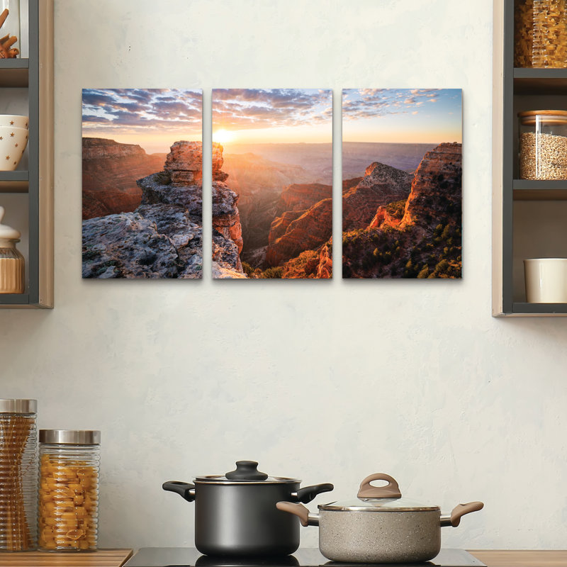 Ensemble de 3 panneaux - Stefan Hefele «Grand Canyon Rise», art mural sur toile pour le salon, la chambre à coucher ou le bureau 