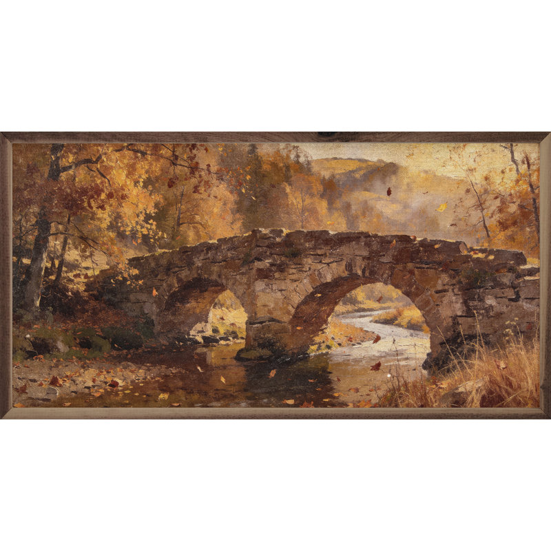 Pont de pierre en automne, H 20 po x l 40 po