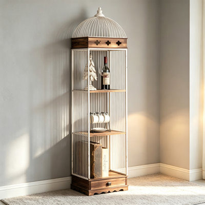 Birdcage Iron And Fir Wood Display Shelf