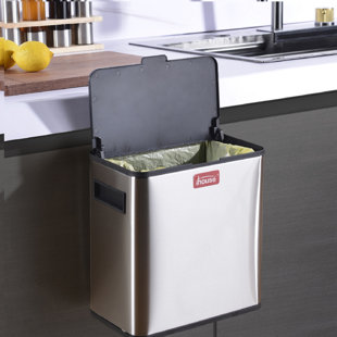 6L Slim Hanging Stainless Steel Kitchen Waste Trash Can For Cabinet Door Or Wall-Mounting In Satin Finish And Fingerprint-Proof.  Always Clean.
