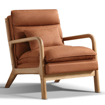 Lechia 25.79" Wide Comfort Linen Upholstered Arm Accent Chair With Lumbar Pillow by George Oliver