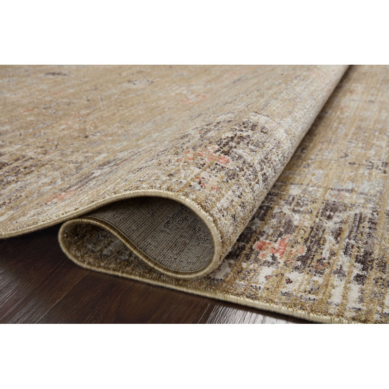 Millie Gold and Charcoal Floral Synthetic Runner Rug 3' x 8'
