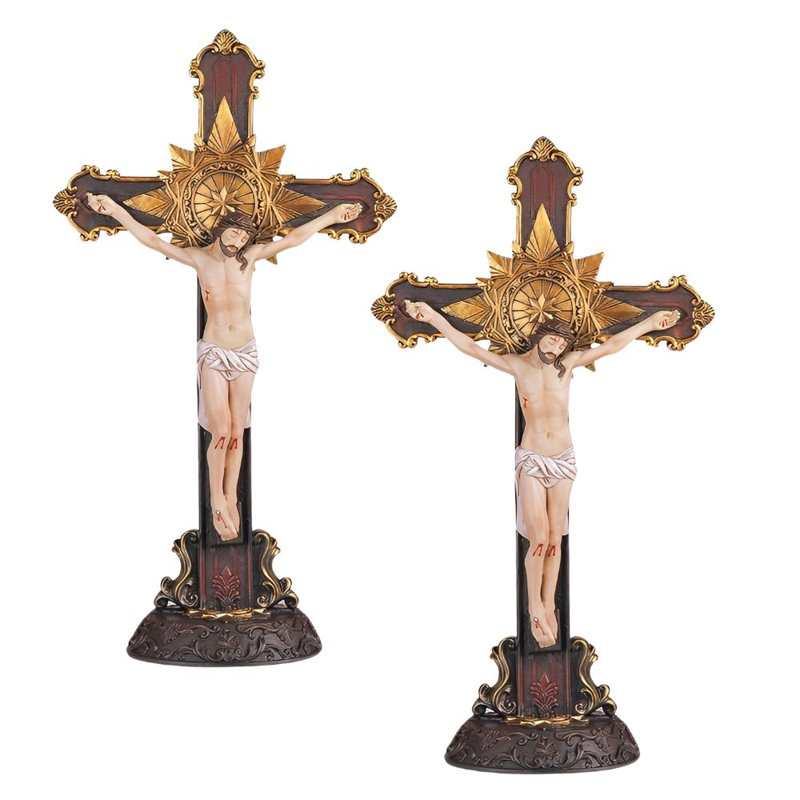 «2-PC Set» ICE ARMOUR Jésus cloué sur la croix 12 po H Figurine de statue sacrée Crucifix