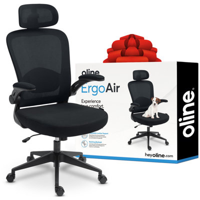 Oline ErgoAir Ergonomic Office Chair – Adjustable Lumbar Support, Flip-Up Armrests, Mesh Computer Desk Chair, Swivel Rolling Executive Gaming Chair fo by Oline