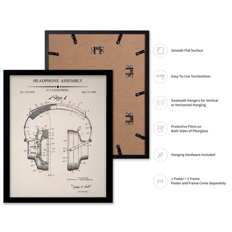 Plan d'assemblage du casque d'écoute, 12"H x 16"W, Poster, Black Framed